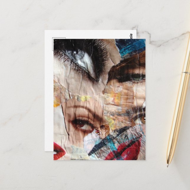 Carte Postale Collage des yeux et des lèvres (Devant/Arrière en situation)