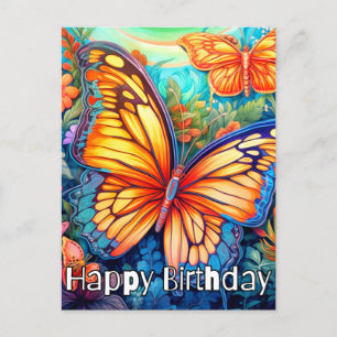 Carte Postale Collage d'illustration de papillon mignon et de fl