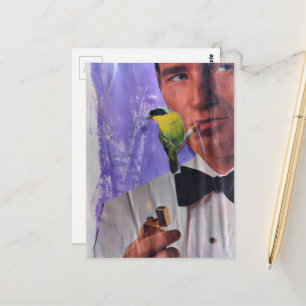 Carte Postale Collage d'un homme vintage fumant et d'un petit oi