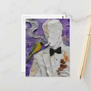 Carte Postale Collage d'un homme vintage fumant et d'un petit oi
