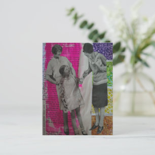 Carte Postale Collage en techniques mixtes de femmes et d'une fi