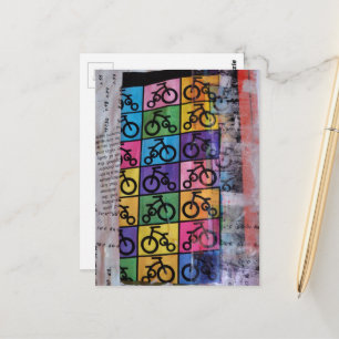 Carte Postale Collage en techniques mixtes de vélos
