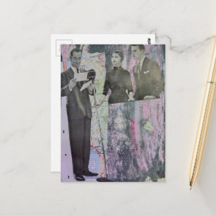 Carte Postale Collage en techniques mixtes d'un couple dans une