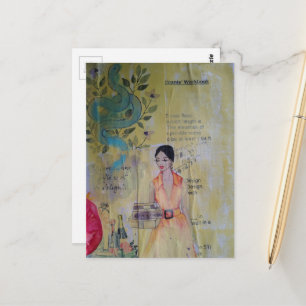 Carte Postale Collage en techniques mixtes d'une femme d'été et