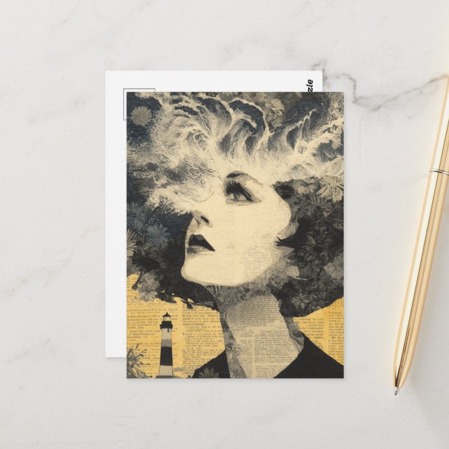 Carte Postale Collage en techniques mixtes Lighthouse Brain Wave (Devant/Arrière en situation)