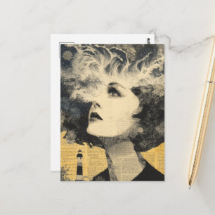 Carte Postale Collage en techniques mixtes Lighthouse Brain Wave