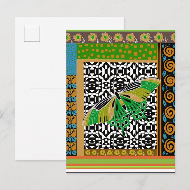 Carte Postale Collage floral à motifs papillon décoré (Devant / Derrière)