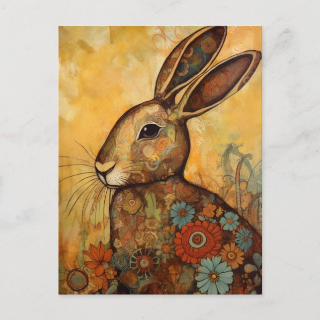 Carte Postale Collage floral de lapin (Devant)