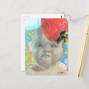 Carte Postale Collage fraise et bébé
