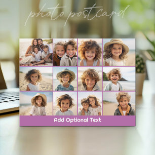 Carte Postale Collage Grille de 12 Photos - Violet - Type Modern