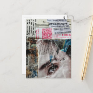 Carte Postale Collage mixte abstrait de visage et de factures