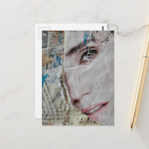 Carte Postale Collage mixte abstrait de visage et de mots