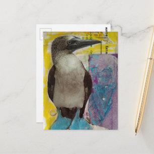Carte Postale Collage mixte Oiseau à pattes bleues