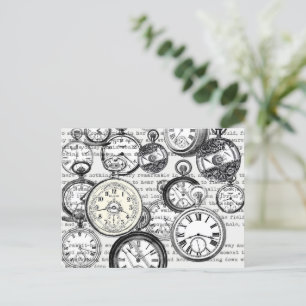 Carte Postale Collage Montre de Poche Victorienne Alice au Pays 