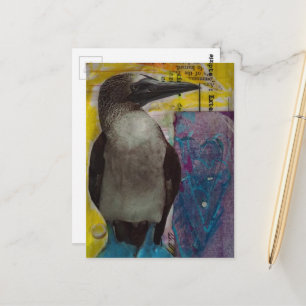 Carte Postale Collage multimédia d'oiseau à pattes bleues