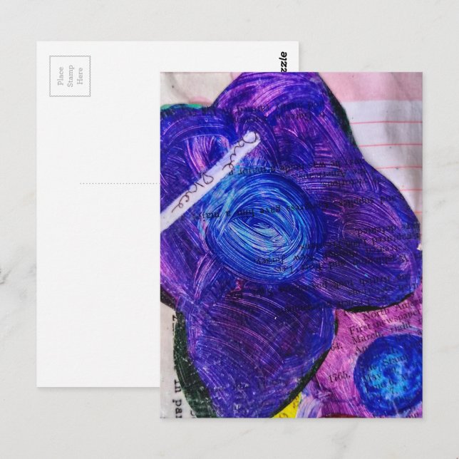 Carte Postale Collage multimédia Fleur violette (Devant / Derrière)