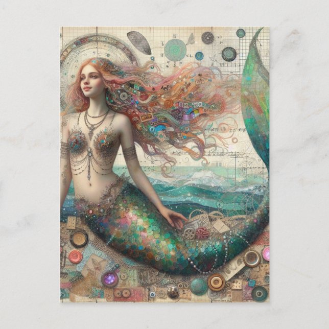 Carte Postale Collage multimédia mixte de Sirène (Devant)