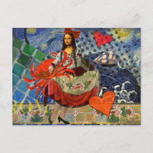 Carte Postale Collage Nuit étoilée de Mona Lisa : Surréalisme fa