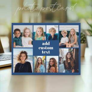 Carte Postale Collage personnalisé 8 photos - bleu avec texte bl