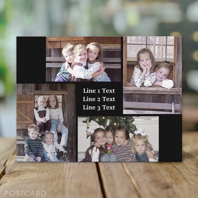 Carte Postale Collage photo - 4 photos Texte noir et blanc de ba (Custom Personalized Photo Collage Postcard)