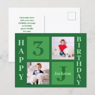 Carte Postale Collage photo d'anniversaire vert personnalisé pou