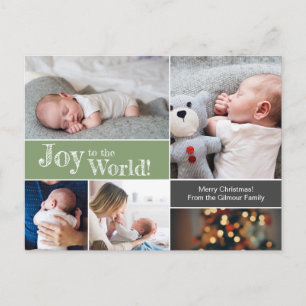 Carte Postale Collage photo du premier Noël de bébé Vert