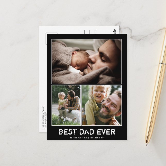Carte postale Collage photo fête des pères trois (Devant/Arrière en situation)