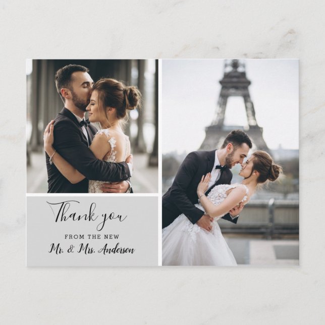 Carte Postale Collage photo gris élégant | Merci (Devant)