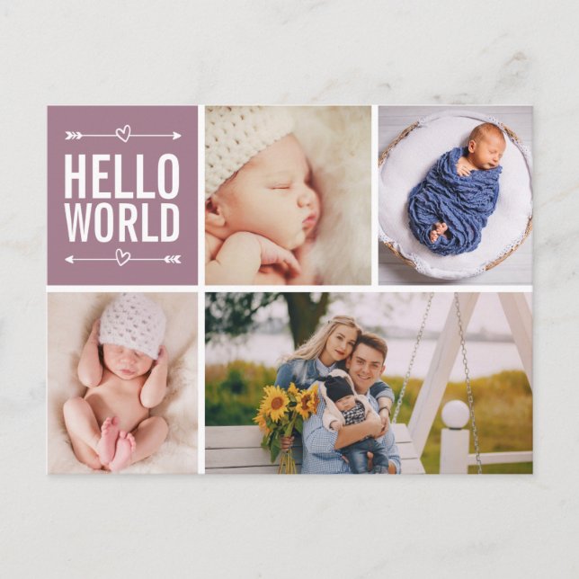 Carte Postale Collage photo Hello World et Faire-part de naissan (Devant)