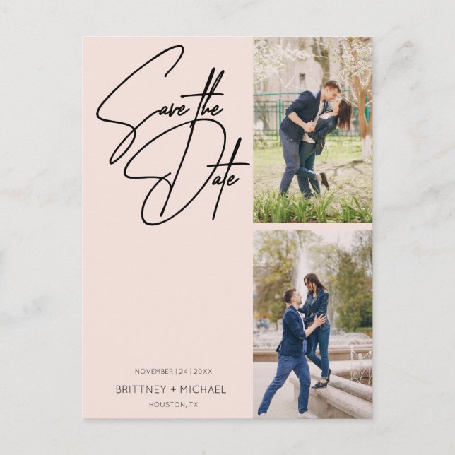 Carte Postale Collage photo manuscrit minimal rose pâle (Devant)