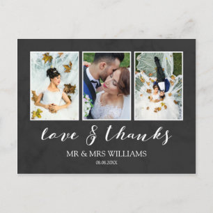 Carte Postale Collage photo mariage   Charcoal Love & Thanks