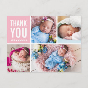 Carte Postale Collage photo Merci et Faire-part de naissance