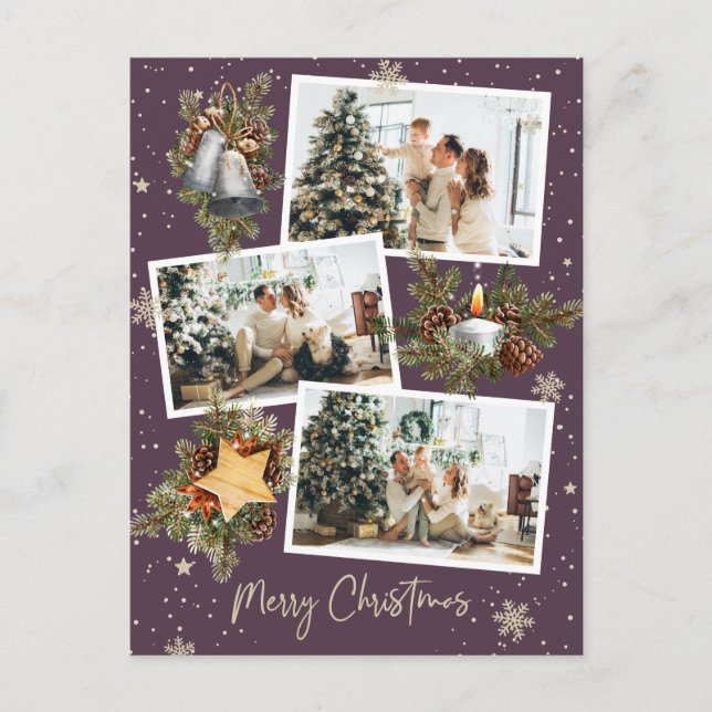 Carte Postale Collage photo Purple 3 Personnalisé Joyeux Noël (Devant)