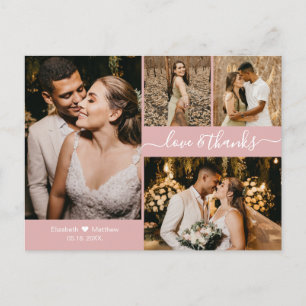 Carte Postale Collage photo rose vif moderne Merci Mariage