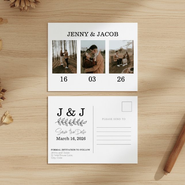 Carte Postale Collage photo simple dates Enregistrer la date (Simple Photo Collage dates Save the Date Postcard.)