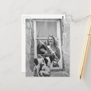 Carte Postale Collage Rétro Princesse Laitière Noir et Blanc