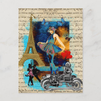 Carte Postale Collage romantique vintage Paris