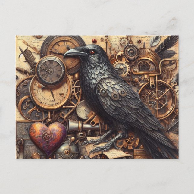 Carte Postale Collage Steampunk Raven (Devant)