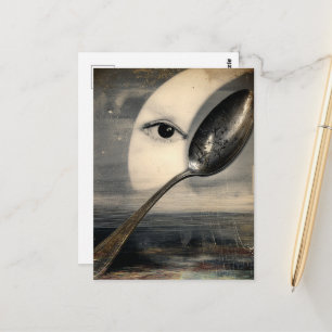 Carte Postale Collage surréaliste de lune et de cuillère