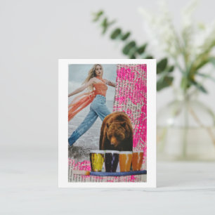 Carte Postale collage surréaliste Elle a choisi l'ours