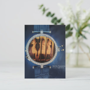 Carte Postale Collage surréaliste Femme dans une Montre Bleue