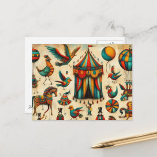 Carte Postale Collage Tente Birds Circus vintage