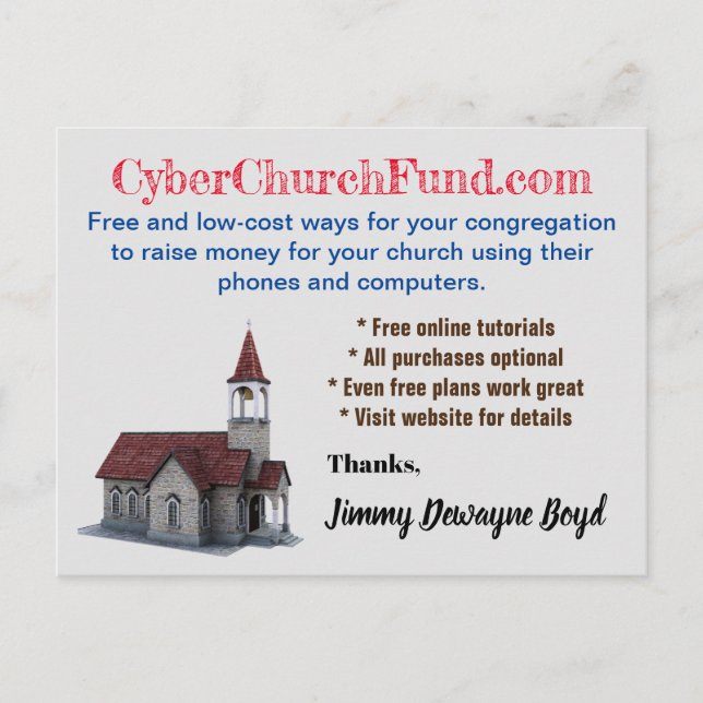 Carte Postale Collecte de fonds pour la Cyber-Église (Devant)