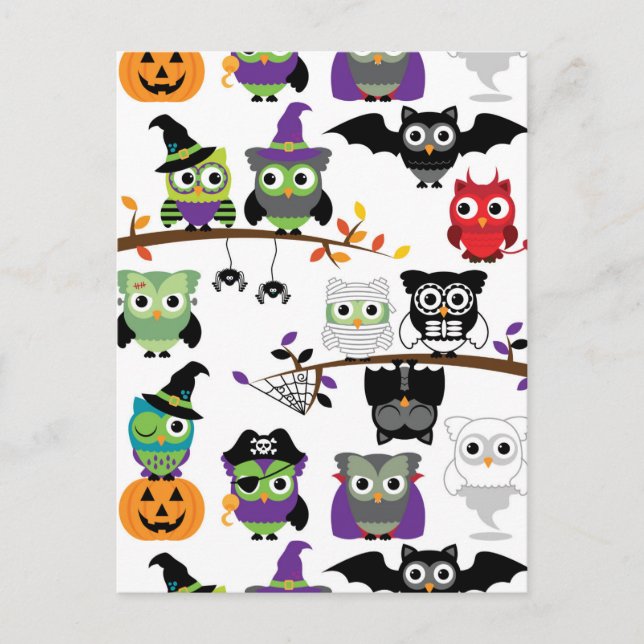 Carte Postale Collection De Chouettes D'Halloween Éffrayantes (Devant)