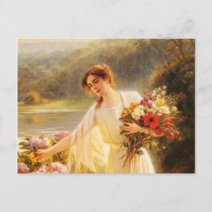 Carte Postale collection de fleurs, belle dame par Albert Lynch