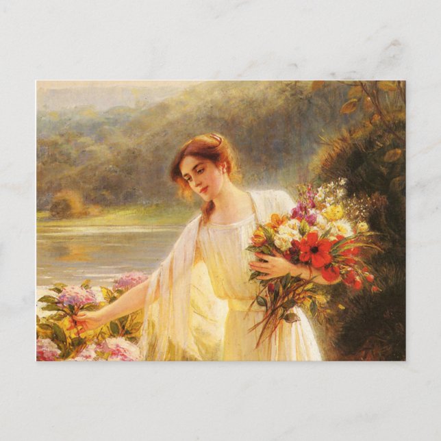 Carte Postale collection de fleurs, belle dame par Albert Lynch (Devant)