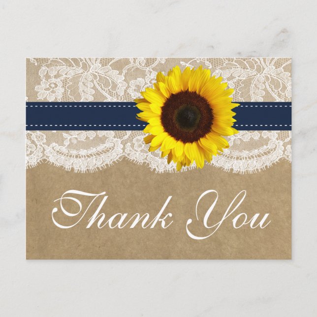 Carte Postale Collection Kraft, dentelle et tournesol - Navy (Devant)