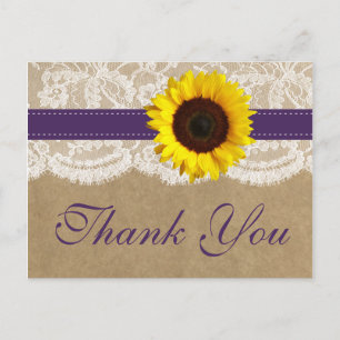 Carte Postale Collection Kraft, dentelle et tournesol - violet