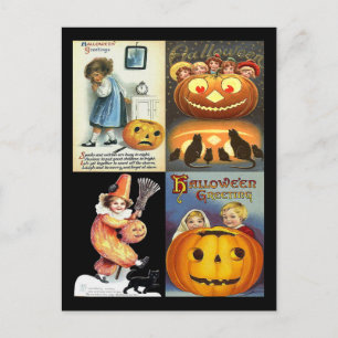 Carte Postale Collection photo Enfants quatre Citrouilles vintag