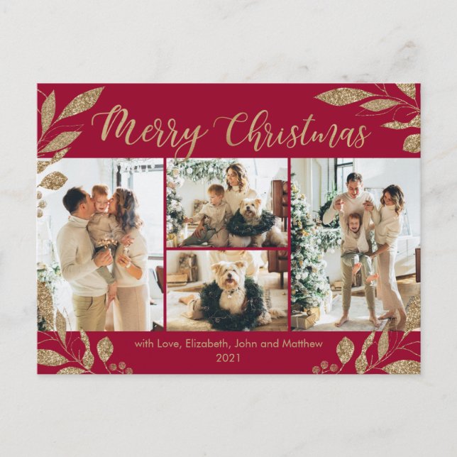 Carte Postale Collection photo Feuilles d'or Bordo moderne Noël (Devant)